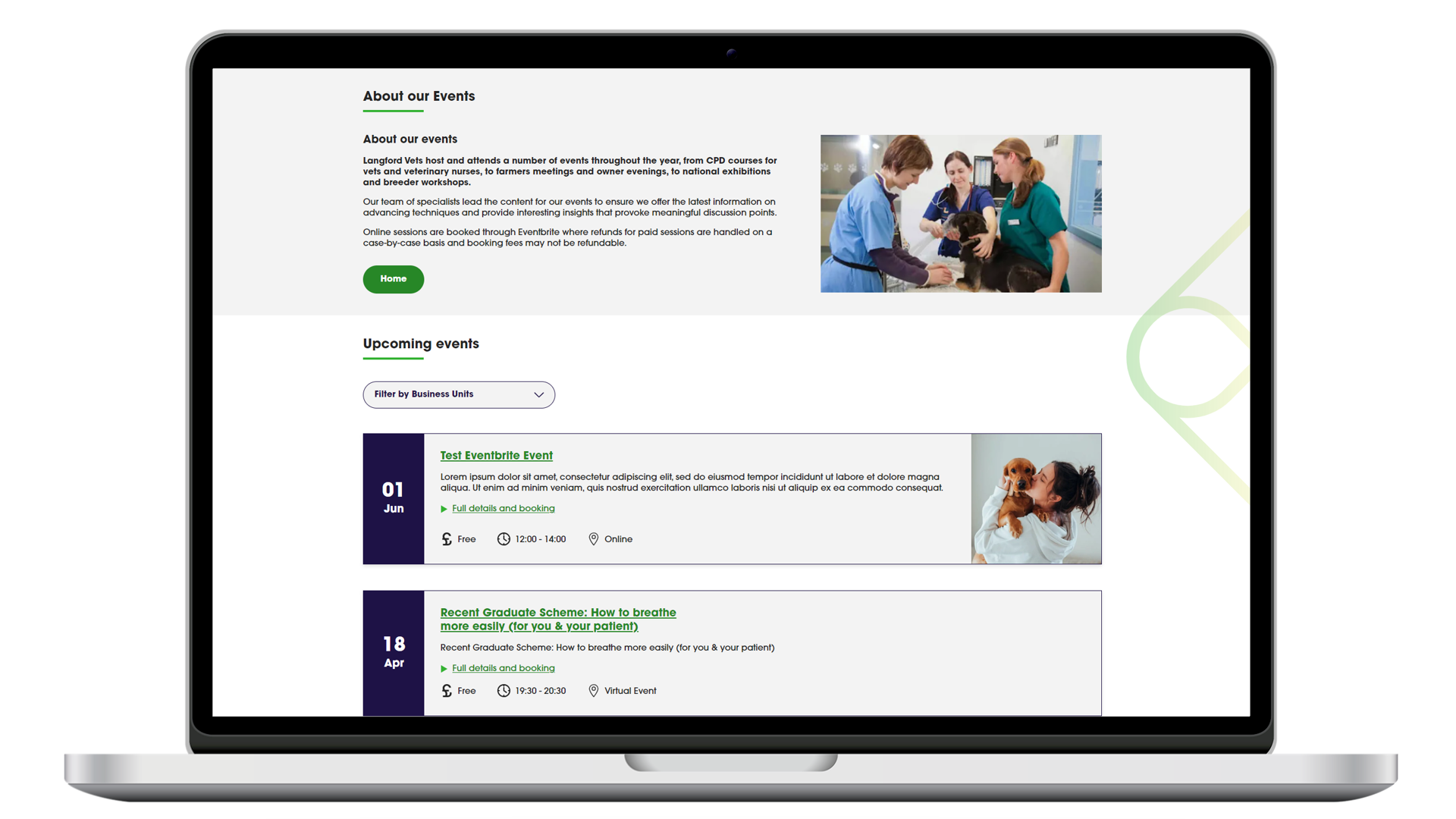 Events landing page